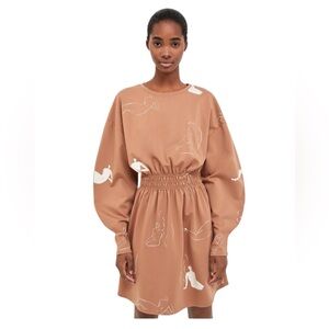 Zara  tan Crew Neck Bishop Sleeve Sweater